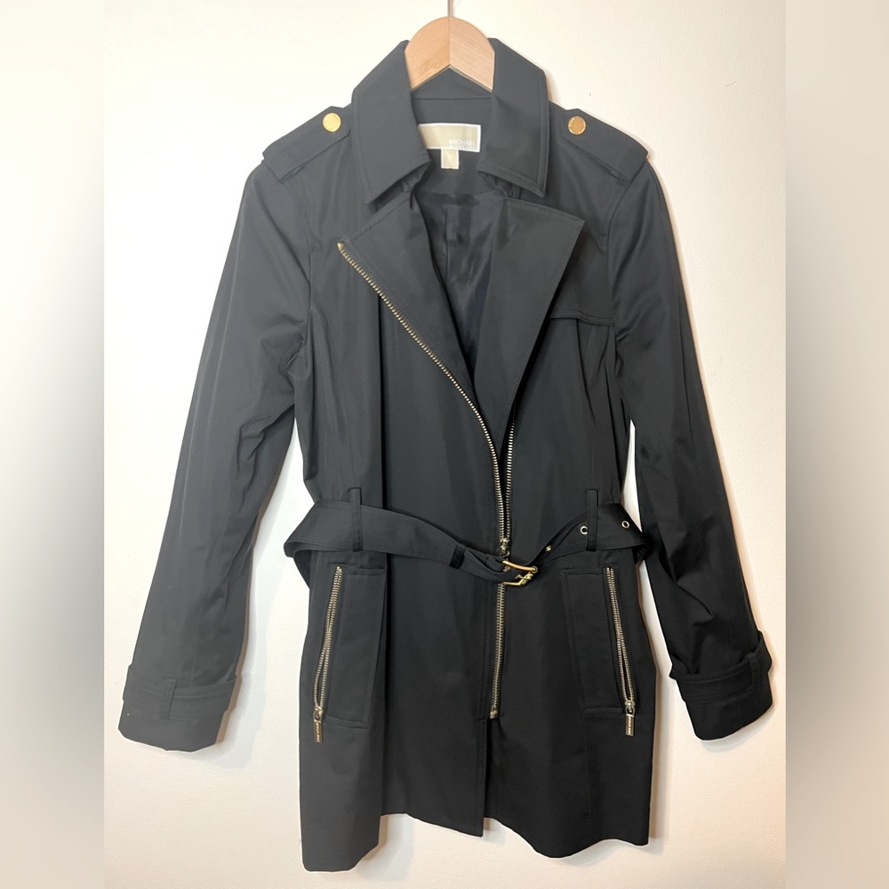 Michael Kors black water resistente trench coat